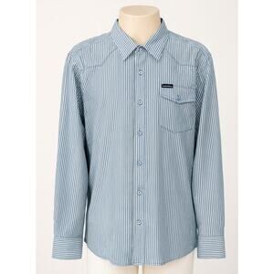 Rocawear Men’s 2XL Blue White Striped Long Sleeve Button-Down Shirt Streetwear